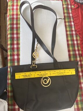 Flavi Vismano Black Italian Leather Handbag With Gold Tone Accents Medium Soft
